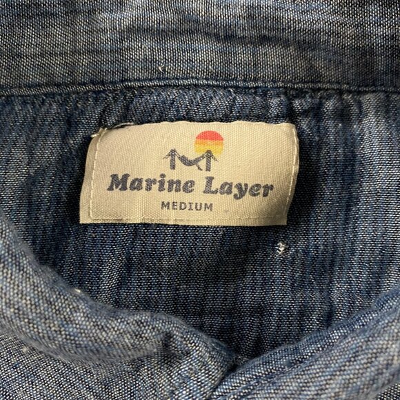 Marine Layer Shirt Men's Medium Button Down Cotton Blue Selvage - Picture 4 of 11